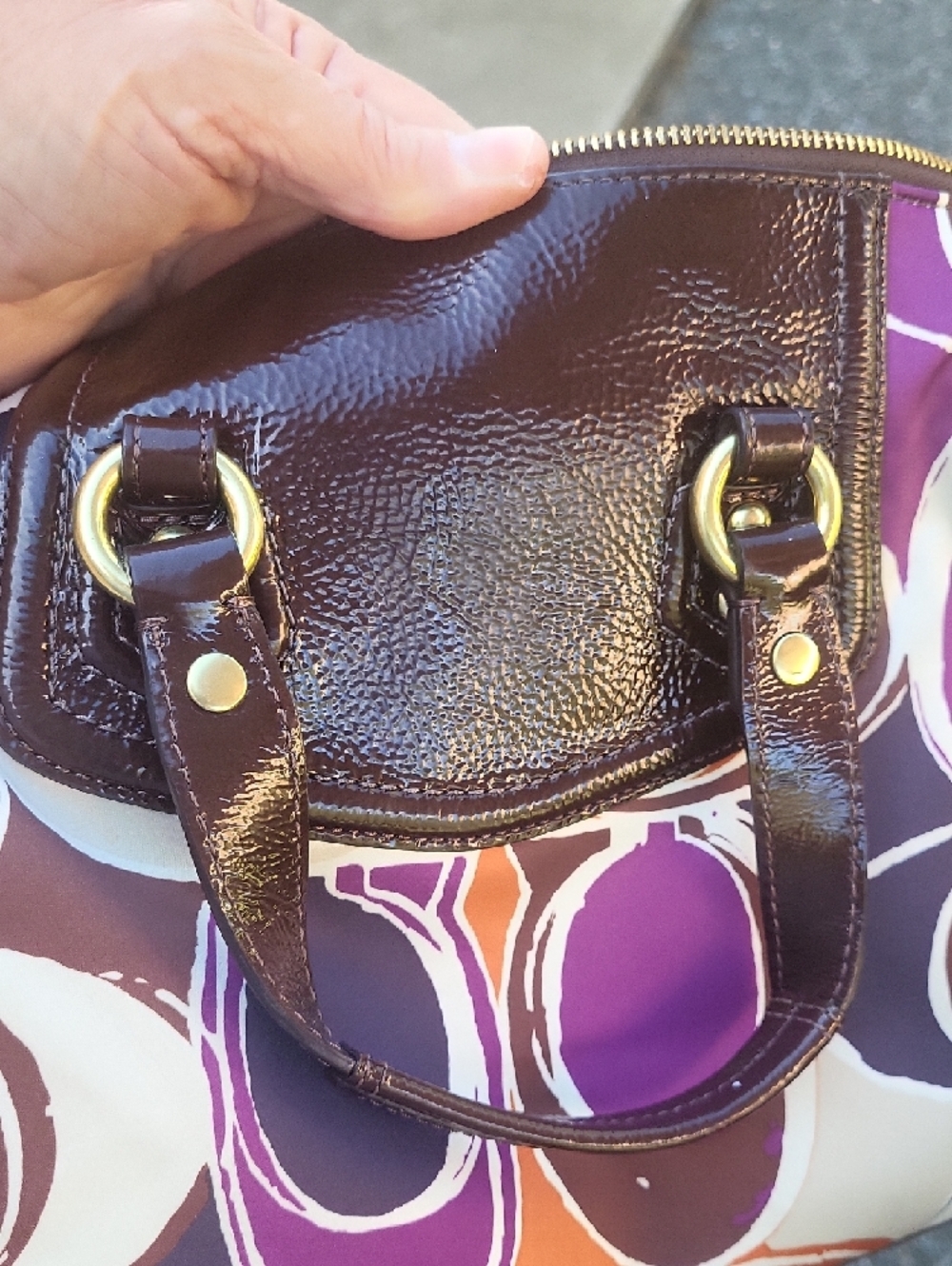 Coach Adhley Print Satchel with Brown Patent Trim - Picture 13 of 16